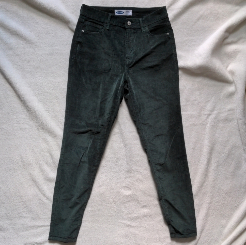 Old Navy Rockstar Super Skinny High Rise Dark Green Velvet Skinny Pants Jeans 6